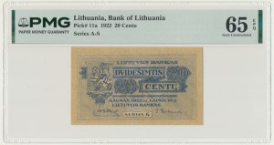 Lithuania, 20 Centu 1922 - PMG 65 EPQ