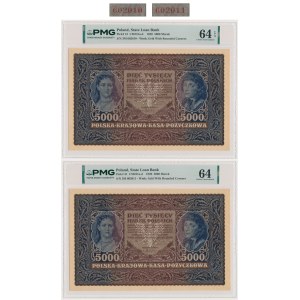 Set, 5,000 marks, 1920 – Series III M – PMG 64 (2 pieces) – consecutive numbers