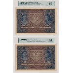 Set, 5,000 marks, 1920 – Series III M – PMG 64 (2 pieces) – consecutive numbers