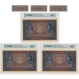 Set, 5,000 marks, 1920 – Series III M – PMG 64 EPQ (3 pieces)