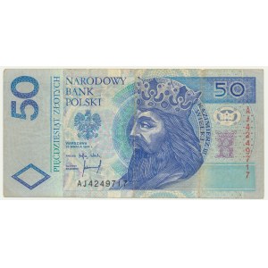 50 złotych, 1994 - AJ - PRINTING ERROR - NO ENGRAVED PRINT