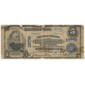 USA, Blue Seal, New York, 5 Dollars 1902 - Teehee & Burke -
