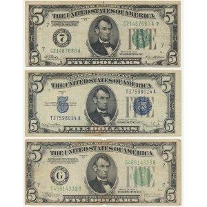 USA, set 5 Dollars 1928-34 (3 pcs.)
