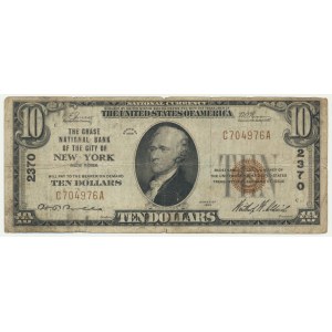 USA, Brown Seal, New York, 10 Dollars 1929 - Jones & Woods -