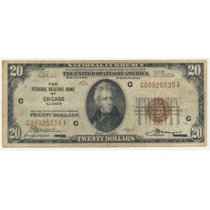 USA, Brown Seal, Chicago, 20 dolarów 1929 - Jones & Woods -