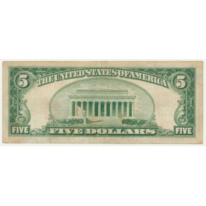 USA, Brown Seal, New York, 5 Dollars 1929 - Jones & Woods -