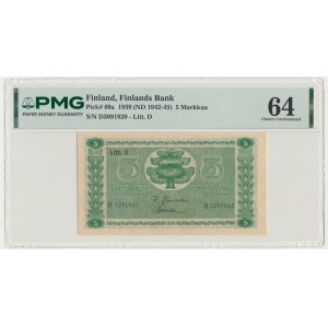 Finland, 5 Markkaa 1939 - PMG 64