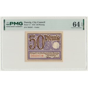 Danzig, 50 Pfennig 1919 – violett – PMG 64 EPQ