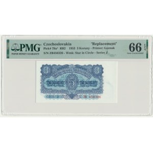 Czechoslovakia, 3 Koruny 1953 - ZB - PMG 66 EPQ - replacement