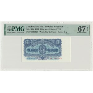 Czechoslovakia, 3 Koruny 1953 - PMG 67 EPQ