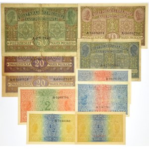 Set, 1/2-50 marks, 1916 - General (10 pieces)