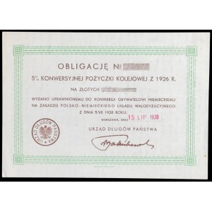 5% Konwersyjna Pożyczka Kolejowa 1926, poświadczenie wydania obligacji na 120 zł