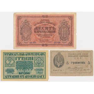 Ukraine, set 10 Karbovanets, 2-5 Hryvna 1918-20 (3 pcs.)