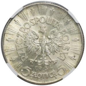 Piłsudski, 5 złoty 1934 - NGC MS62