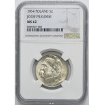 Piłsudski, 5 złoty 1934 - NGC MS62