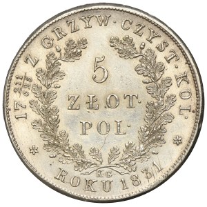 November Uprising, 5 zloty Warsaw 1831 KG