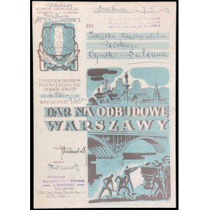 Donation for the reconstruction of Warsaw, contribution of 4,520 zł, 1949