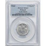 Ghetto Litzmannstadt, 5 mark 1943 Al - PCGS MS63