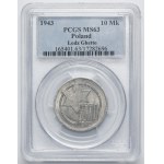 Ghetto Litzmannstadt, 10 mark 1943 Al - PCGS MS63