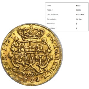 Augustus III of Poland, 1/4 Ducat Dresden 1737 FWôF - PCGS MS62