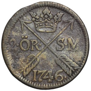 Schweden, Friedrich I., 2-Öre-Silbermünze aus Avesta, 1746