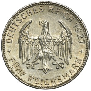 Germany, Weimar Republic, 5 Mark Stuttgart 1927 F - 450 Years of the University of Tübingen