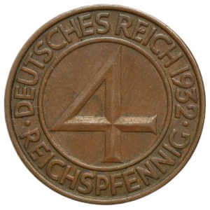Germany, Weimar Republic, 4 Pfennig Stuttgart 1932 F