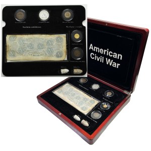 Set, Stati Uniti, Set di monete e banconote del periodo della Guerra di Secessione 1861-1865 (6 pezzi)