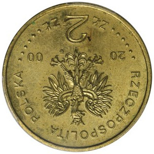 2 złote 2000 Wielki Jubileusz 200 Roku - PCGS MS64 - ODWROTKA, brak napisów na rancie