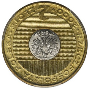 2 złote 2000 2000 Lat - PCGS MS65 - ODWROTKA, brak napisów na rancie