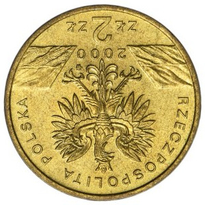 2 zlote 2000 Dudek - REVERSE SIDE, no inscriptions on the edge