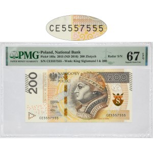 200 złotych 2015 - CE 5557555 - PMG 67 EPQ - numer radarowy