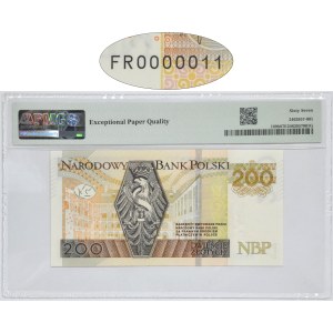 200 złotych 2021 - FR 0000011 - PMG 67 EPQ - bardzo niski numer binarny
