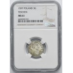 Silesia, Duchy of Teschen, Adam Wenzel, 3 Groschen Teschen 1597 - NGC MS61