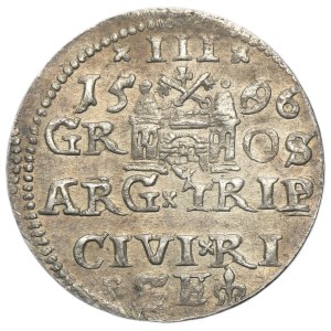 Sigismund III Vasa, 3 Groschen Riga 1596 - LI, overstruck 6/9