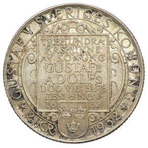 Sweden, Gustav V, 2 Kronor Stockholm 1932 - Death of Gustav II Adolf