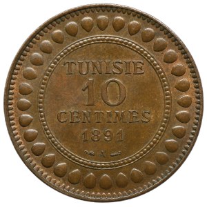 Tunesien, Ali III., 10 Centimes, Paris 1891 A (1308 AH)