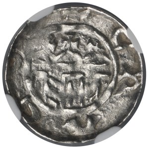 Władysław I. Herman, denár z Krakova – NGC MS62