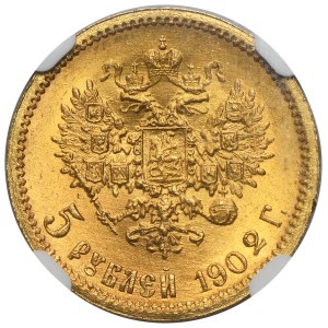 Russia, Nicholas II, 5 Rouble Petersburg 1902 AP - NGC MS65