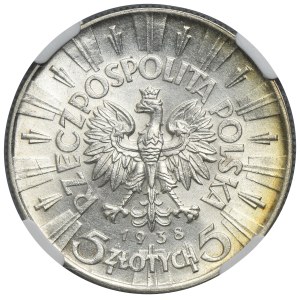 Piłsudski, 5 zlotych, 1938 - NGC MS63