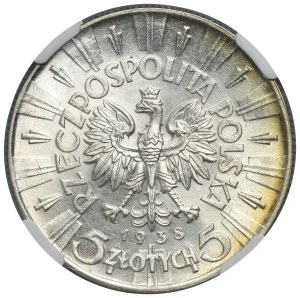 Piłsudski, 5 złotych 1938 - NGC MS63