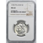 Piłsudski, 5 zlotych, 1938 - NGC MS63