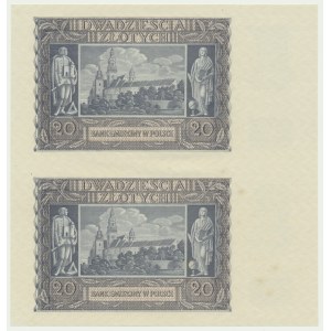 Fragment de feuille de 20 or 1940 - sans série et sans numérateur - (2 pièces).