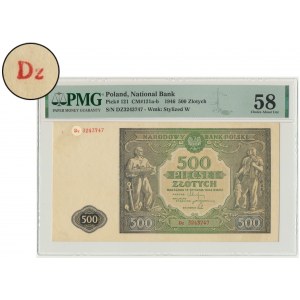 500 złotych 1946 - Dz - seria zastępcza - PMG 58 - RZADKOŚĆ