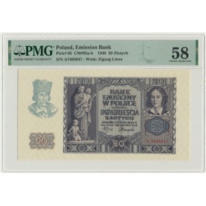 20 złotych 1940 - A - PMG 58 - pierwsza seria