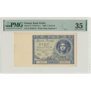 5 złotych 1930 - Ser.D. - PMG 35 - rzadka odmiana jednoliterowa