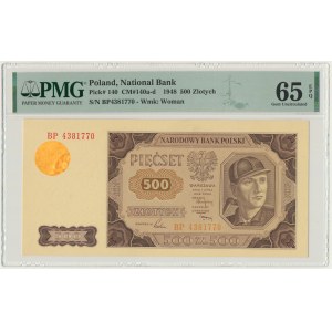 500 zlatých 1948 - BP - PMG 65 EPQ - pruhovaný papír