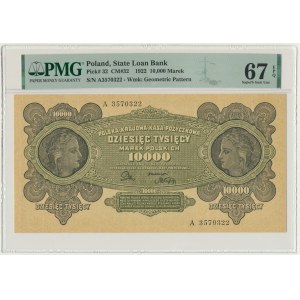 10.000 marek 1922 - A - PMG 67 EPQ - ZNAKOMITA NOTA
