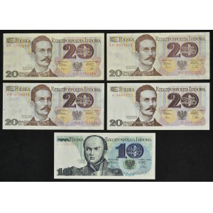 Zestaw, 10-20 złotych 1982 (5 szt.) - w tym serie A i AA