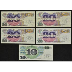 Zestaw, 10-20 złotych 1982 (5 szt.) - w tym serie A i AA